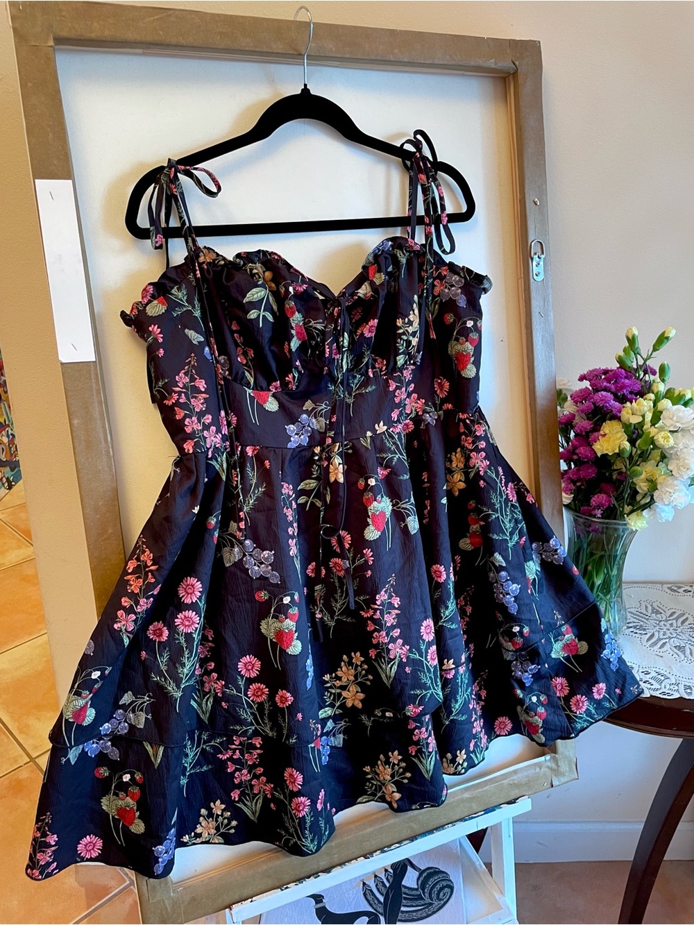 NWOT Cider Floral Ruffle Hem Knot Layered Mini Dress - Picture 5 of 8